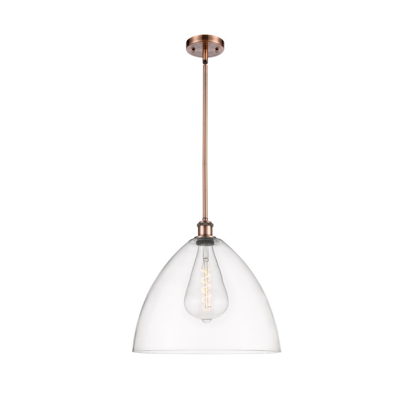 Luminaire suspendu en forme de globe à 1 lumière Allysha, H 49,75 po x l 16 po x P 16 po, Transparent, Cuivre antique