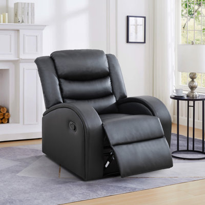 Fauteuil inclinable manuel moderne en similicuir noir de 84 cm de large