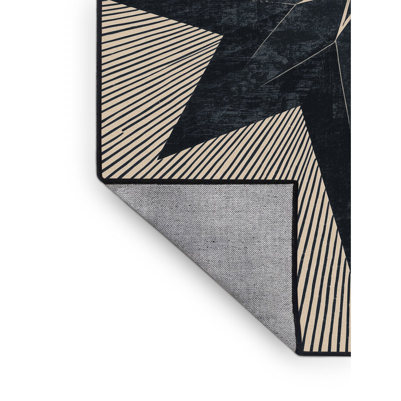 Machine Washable Bemott Posh & Luxe Starburst Rug in Grey – Black Binding, 4' Round