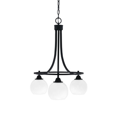 Lustre encastré 3 lumières Paramount avec fini noir mat et verre de marbre blanc de 5,75 po