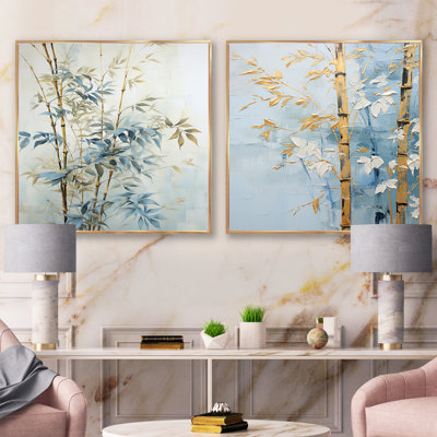 Ensemble de 2 collages carrés en bambou bleu et doré Minimalisme
