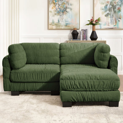 Canapé modulaire en chenille à 2 sièges avec détails ruisselés, repose-pieds mobile, mousse à haute densité, coussins de dossier en forme de L, assemblage facile, pour le salon, la chambre à coucher