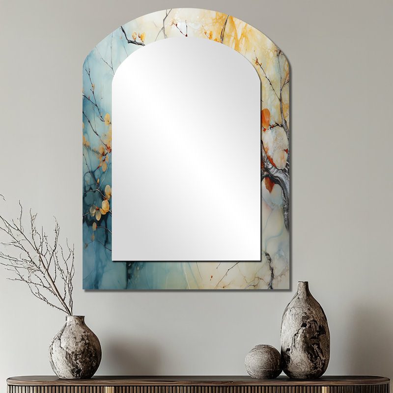 Orange brillant bleu sarcelle érable brillant I - érable érable unique miroir, miroir asymétrique traditionnel, 34 po x 25 po