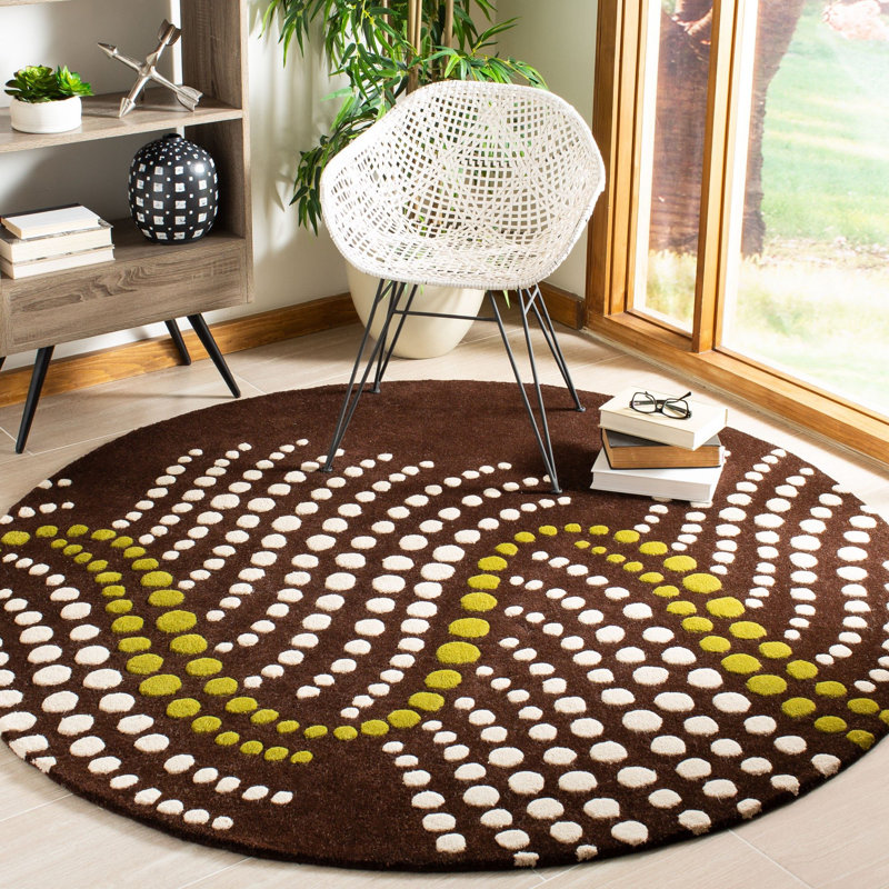 Tapis brun en laine touffeté à la main Campo, Rond 8 pi