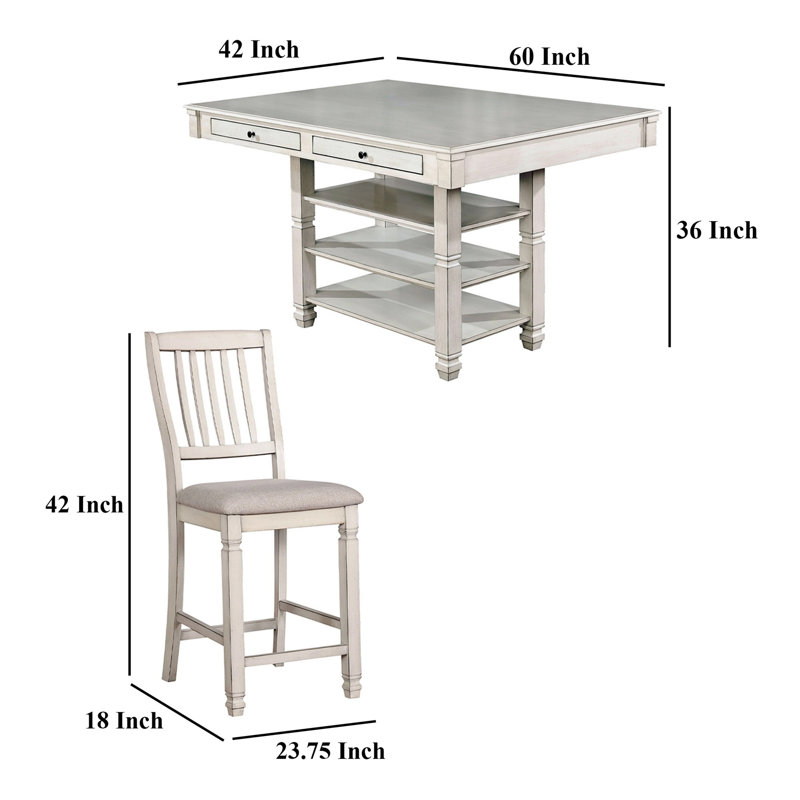 Ensemble de table de salle à manger 7 pièces Lyasa avec 6 chaises en tissu, bois massif blanc, 7 pièces : table, 6 chaises