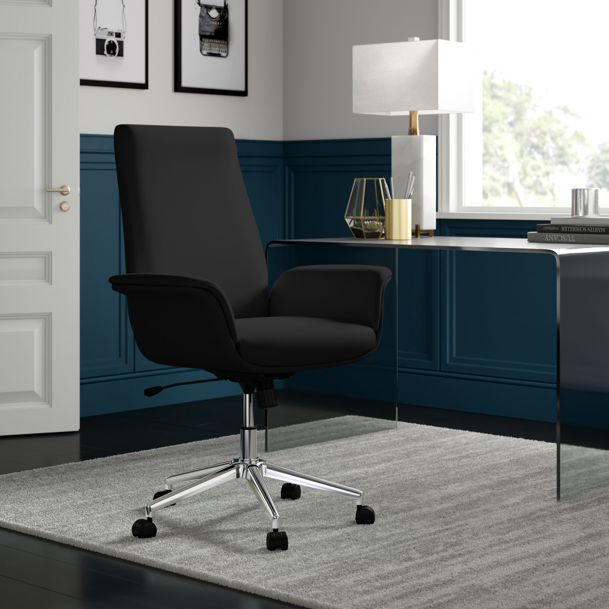 Edelfriede Faux Leather Office Chair with Steel Roller Base Wrought Studio Upholstery Color: Black