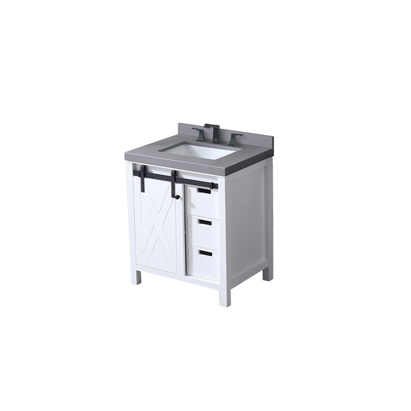 Marsyas 30 in W x 22 in D Single Bath Vanity with Faucet Set, White, Gray Quartz