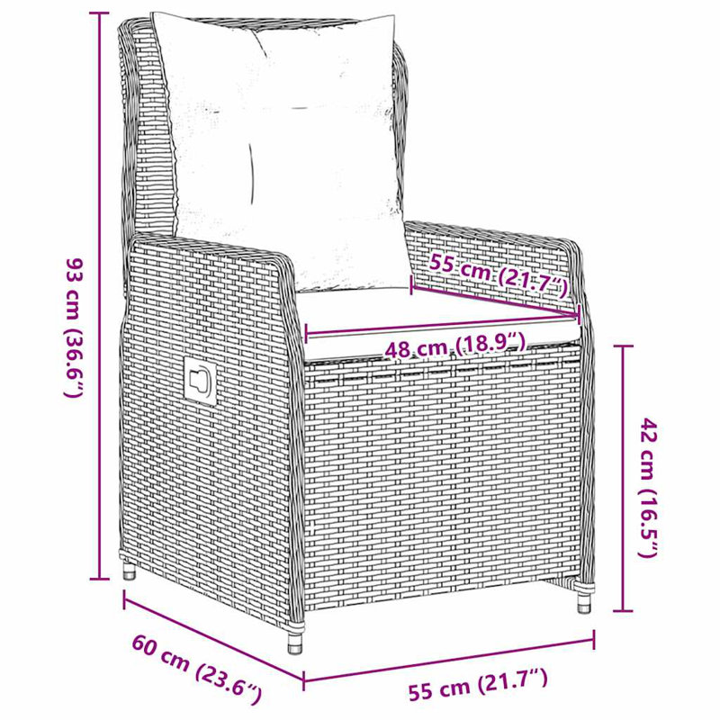  Ensemble de salle à manger de jardin 9 pièces en rotin de polyester gris, H 28,74 po x l 62,99 po x P 31,5 po, Gris