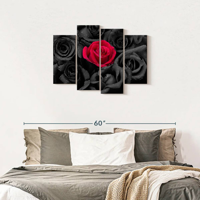 " Red Rose Pop " 4 - Pieces, 27" H x 43" W x 1.25" D