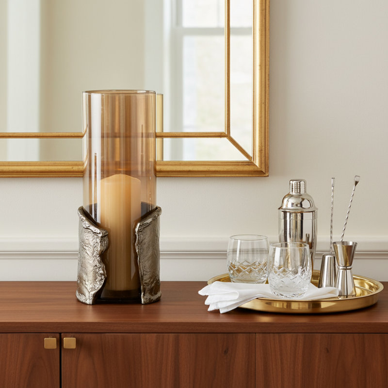 Sagebrook Home 12" Maputo Medium Candle Holder Glass, Brown, 15" H x 6" W x 6" D