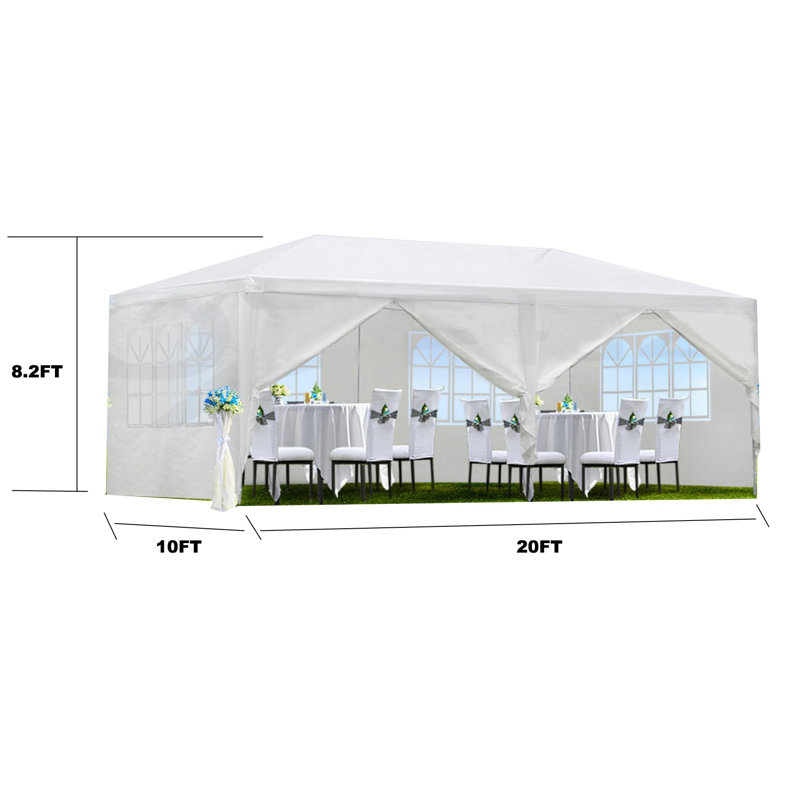 Tente de réception extérieure 10 x 20 pi avec 6 parois latérales amovibles, auvent imperméable pour les mariages, jardin