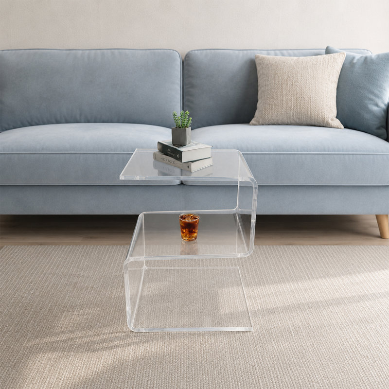 Table d'appoint en forme de S en acrylique, table de chevet de 12 mm d'épaisseur, aucun assemblage requis pour la chambre à coucher et le salon