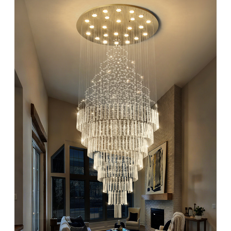 Lustre en cristal pour plafonds hauts dorés, Doré