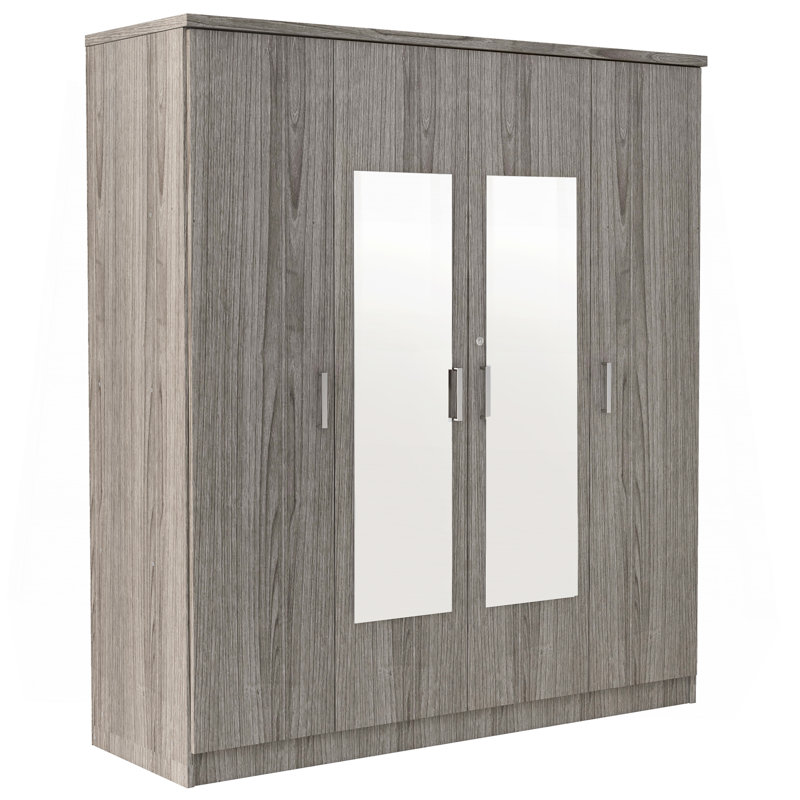 Spacious Four-Door Wardrobe With Built-In Mirror And Secure Storage, Perfect For Organized Bedroom