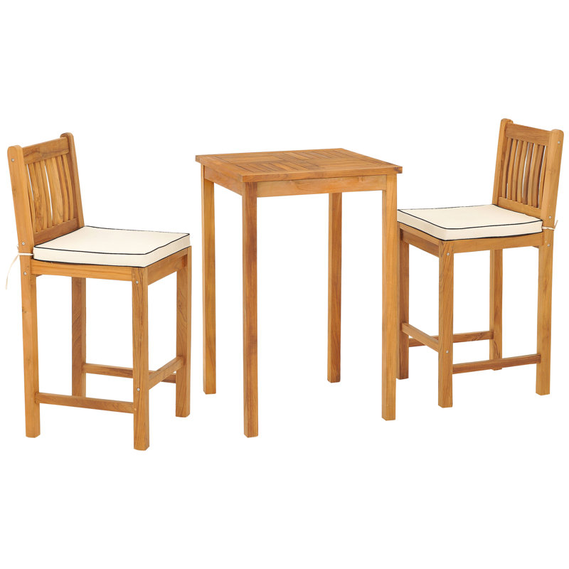 Outdoor 3 - Piece Teak Bistro Set with Cushions, 27" L x 27" W x 43" H
