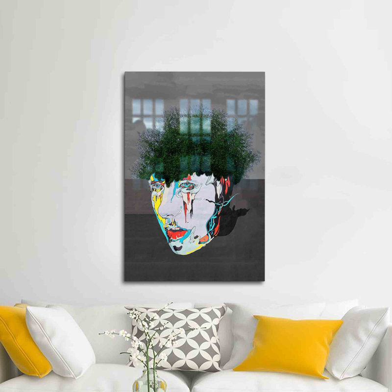 Portrait abstrait d'homme imprimé sur verre trempé pour une décoration murale ajoutant une touche surréaliste à votre espace de vie