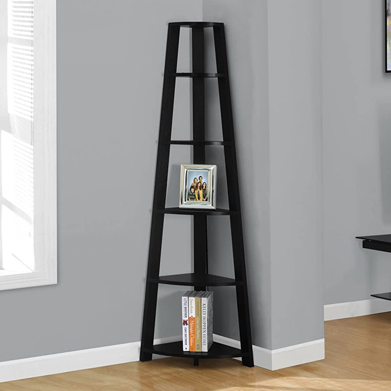 Hewitt Zyn 71 Inch Corner Shelf, 5 Tier Etagere Open V Ladder Bookcase, Black, Black