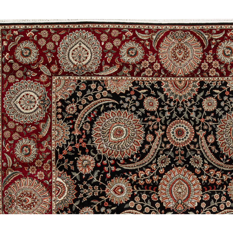 Tapis beige et noir noué à la main de haute qualité