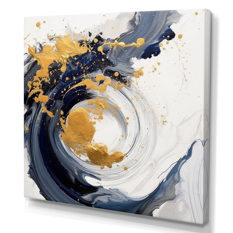 Bleu foncé et spirale dorée sur toile, 24" H x 24" W, Toile tendue