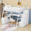 Lit mezzanine double avec tiroirs, tablettes et bureau-1402373774