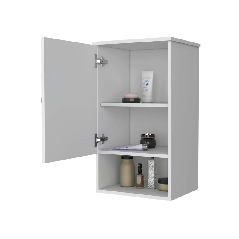 Armoire à pharmacie blanche pour salle de bain - Une porte avec 2 tablettes de rangement internes et 1 tablette ouverte à accès rapide