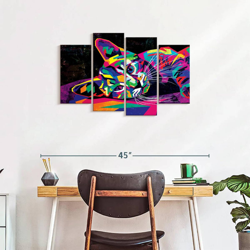 Multicoloured Abstract Cat Multi Piece Canvas Print, H 22 po x l 36 po x P 1 po