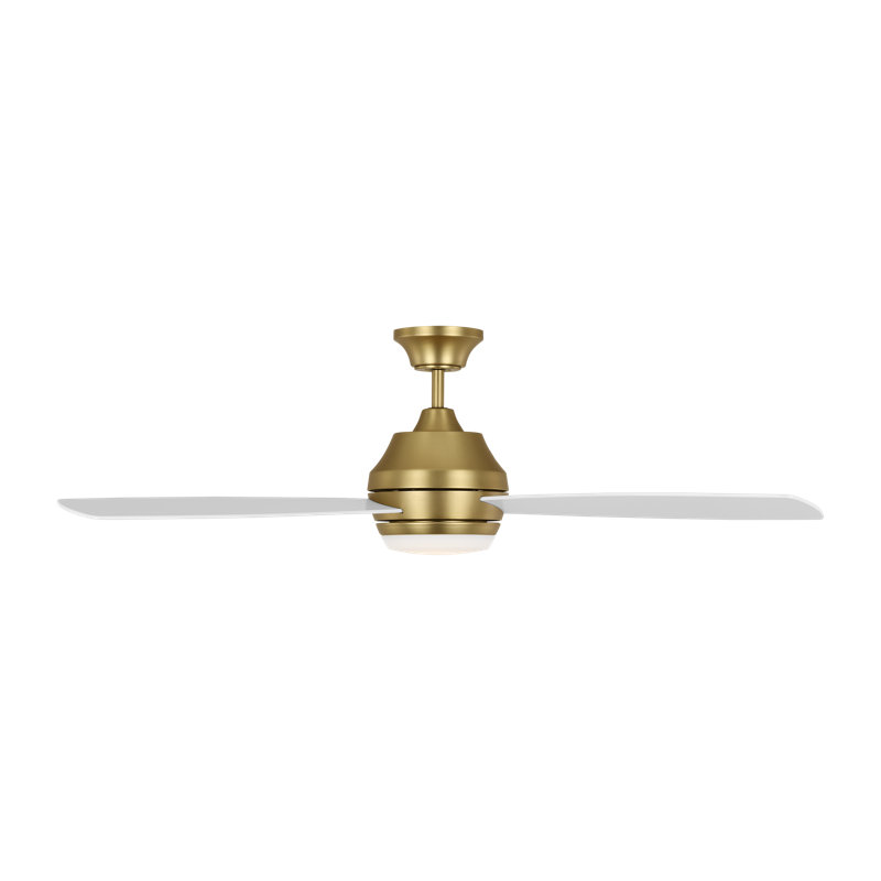 Ikon LED Downrod Ceiling Fan, Matte White, Burnished Brass
