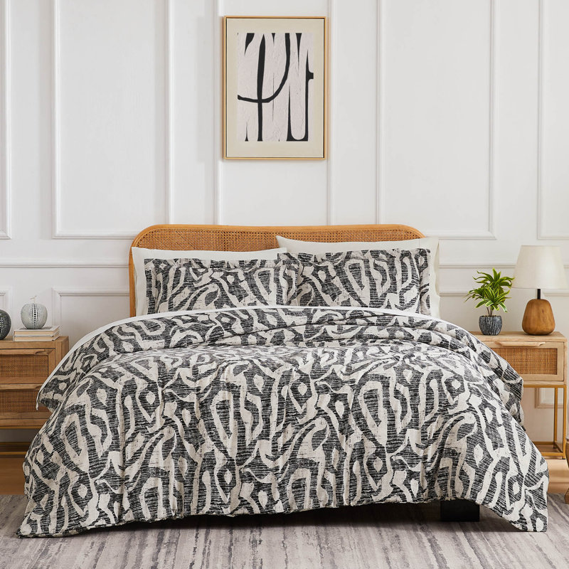 Ensemble de housse de couette en microfibre Khari, Housse de couette double et 2 taies décoratives, Gris