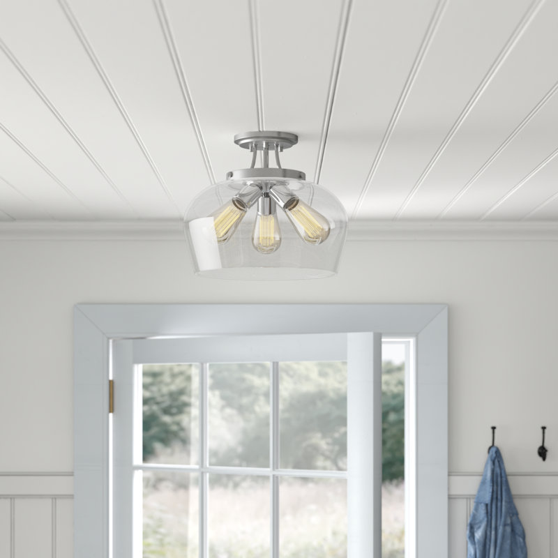 Breena 3 - Light 13" Semi Flush Mount in Satin Nickel, Satin Nickel, Clear