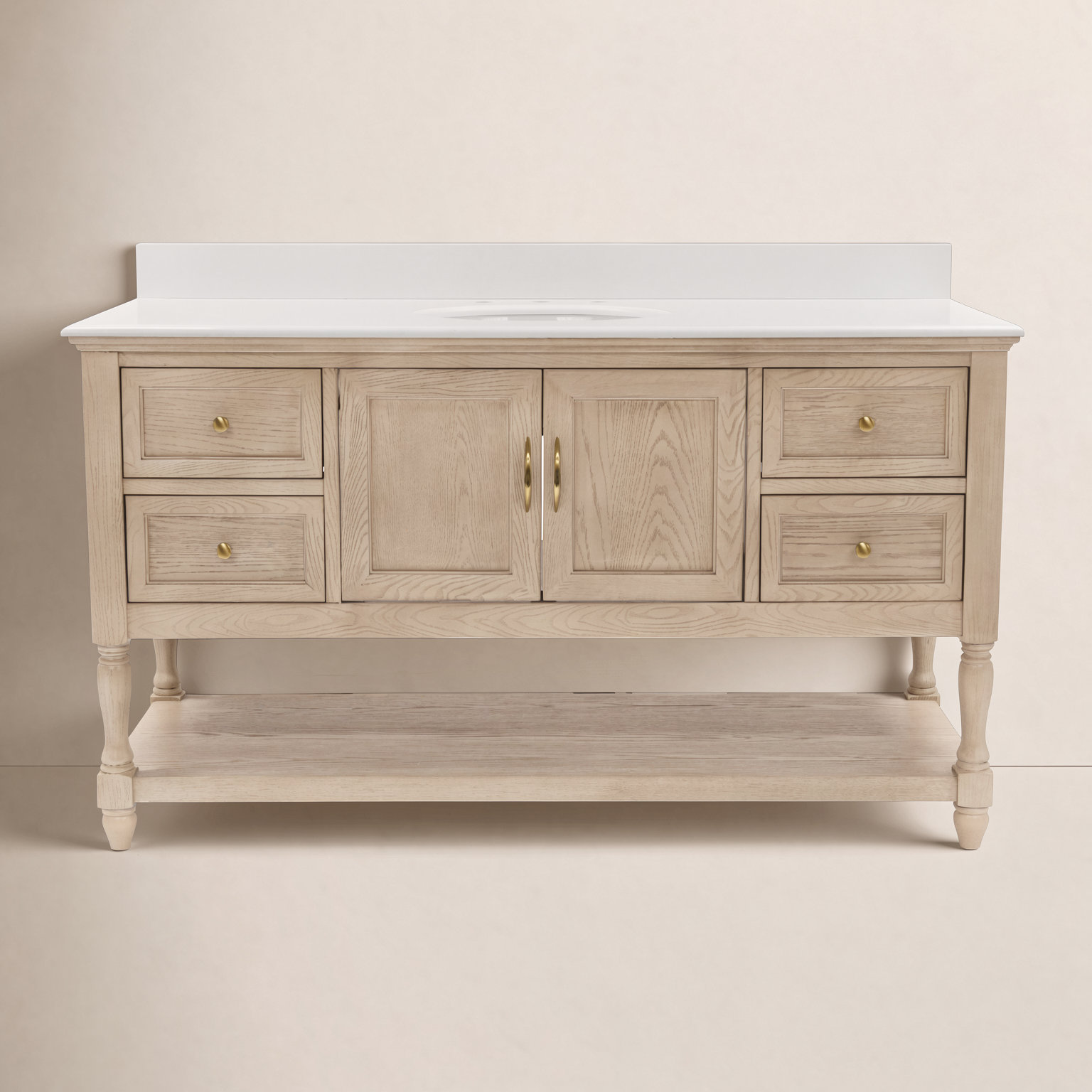 Hampton 60'' Single Bathroom Vanity, Engineered White, Greige Oak