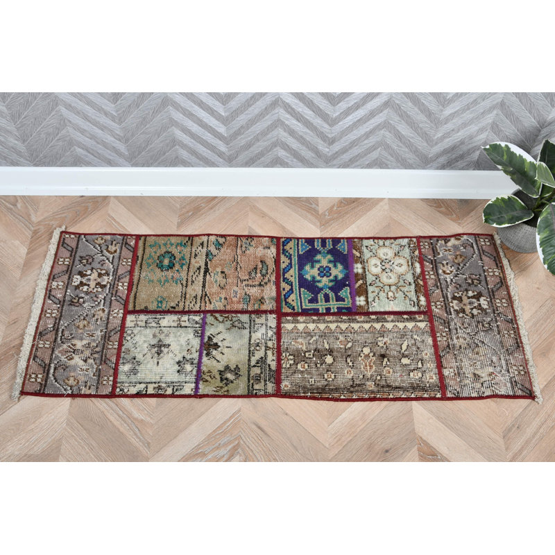 Handmade Vintage Turkish Patchwork Rug With Boho Decor Perfect For Entryway Or As A Modern Accent Mat In Unique Home Decor