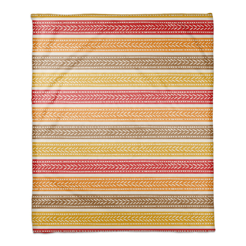 Hand Woven Throw Blanket, Striped, Red/Brown/Yellow