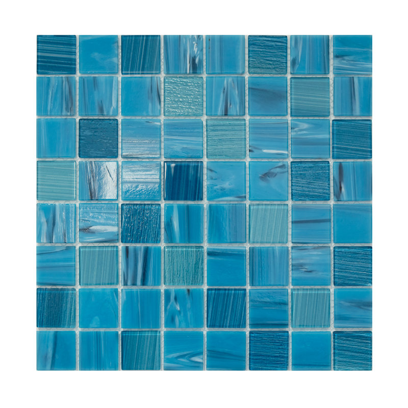 Premium Textured 1.4" X 1.4" Straight Edge Glass Mosaic Tile, Ocean Blue