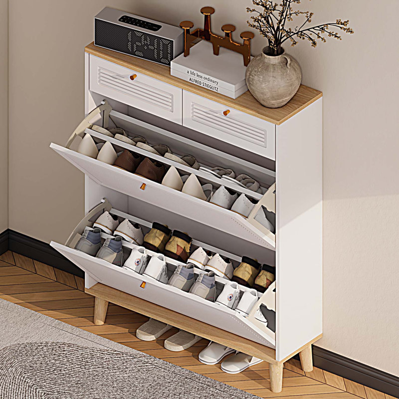 Shoe Cabinet With 2 Drawers, Narrow Shoe Cabinet, Freestanding Shoe Organizer For Entryway