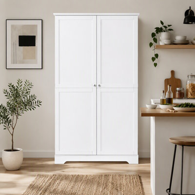 Armoire de cuisine autoportante de 72 pouces de hauteur avec 5 tiroirs, 4 plateaux coulissants, 8 tablettes de porte et tablettes réglables.