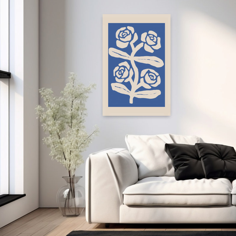 «Cobalt Blue Rose», art au trait, rose minimaliste contemporain, art mural, H 36 po x l 24 po
