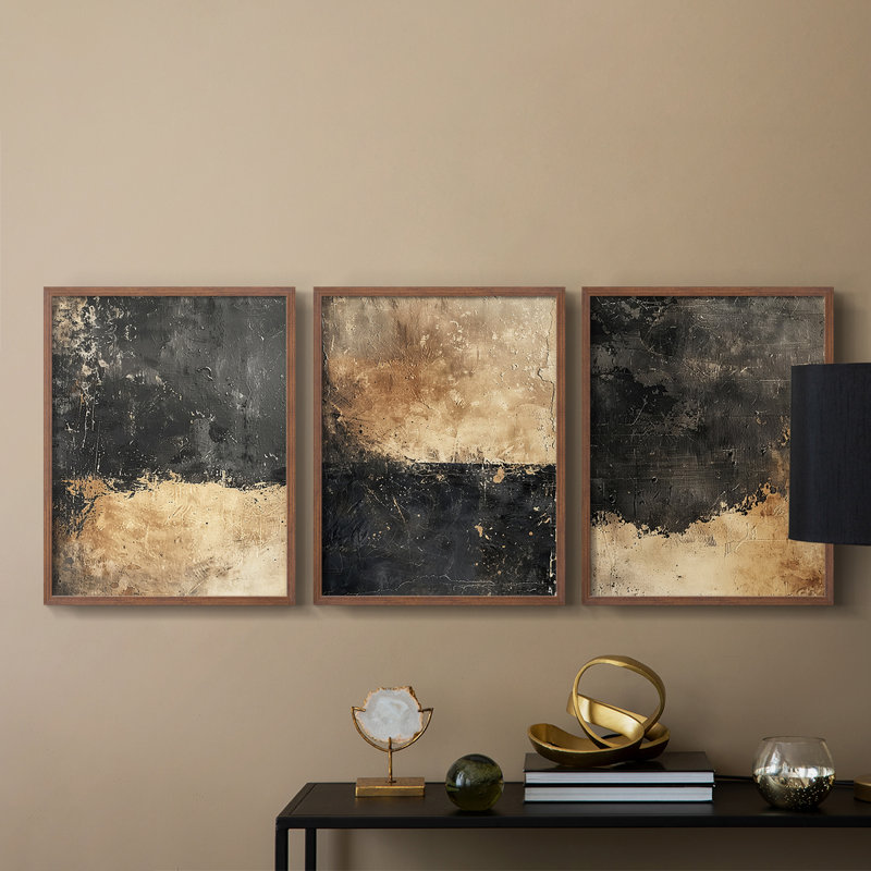 Abstract  Series  CXI  -Set Of 3 Framed Giclee Prints -Ready to Hang, Walnut Framed, 28" H x 22" W