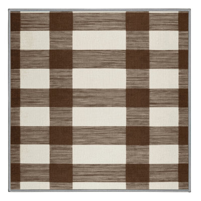 Tapis gris à rayures horizontales lavable à la machine