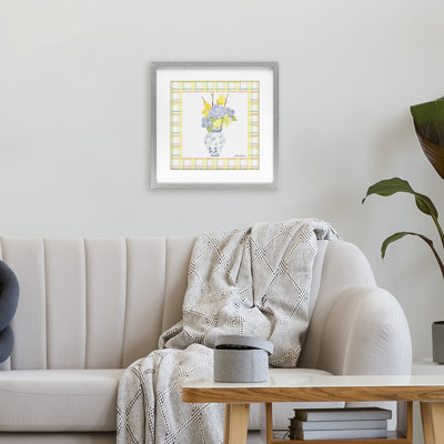 Spring Vase on Yellow Plaid Framed Print Under Glass, design by Lee Ann Sanders