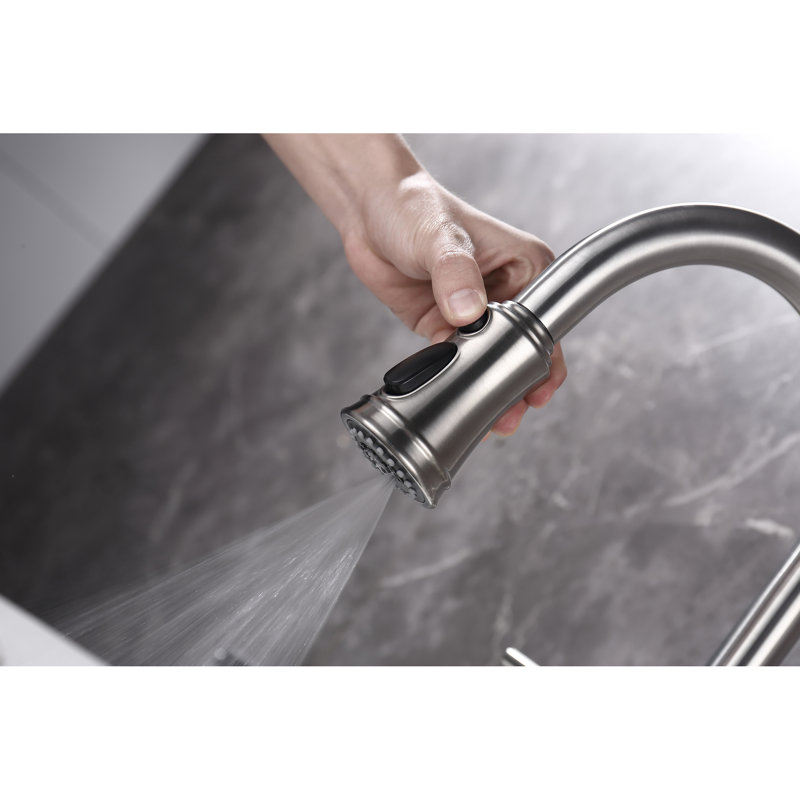 Spot Brushed Nickel Kitchen Faucet With Pull-Down , Dual Handle For Fine Flow And Temperature Management, 360-Degree Rotatable High Nozzle, Brass Made, Noise- Unrestricted Water Aerator Bridge Tap