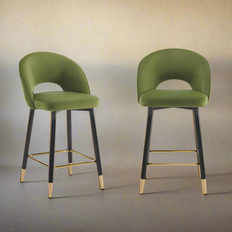 Avren Upholstered Counter Stool with Metal Frame, Green