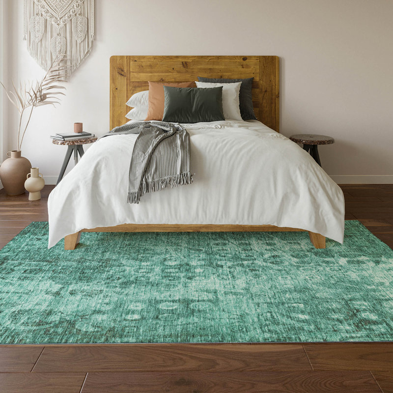 Premium Machine Washable Cerrito AMF577 Teal Rug, Rectangle 10' x 14'