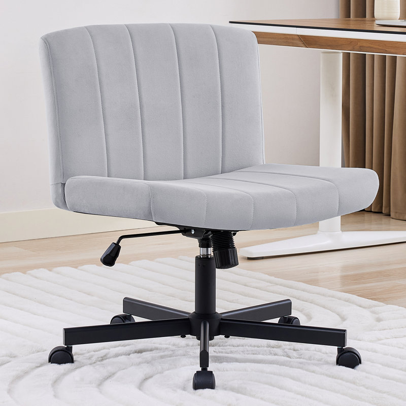Modern Criss Cross Chair with Wheels, Wide Seat Armless for Home Office, Gray