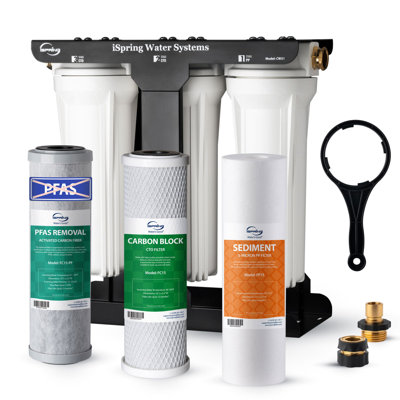 iSpring CW31-PF 3-Stage RV Water Filtration System for Campers, SGS-tested PFAS Removal, 3/4'' Lead-Free Brass Hose Quick Connectors, Tankless, High Capacity
