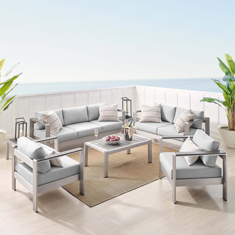Ensemble de conversation avec canapé Sunbrella 7 pièces Shore, Sunbrella® blanc