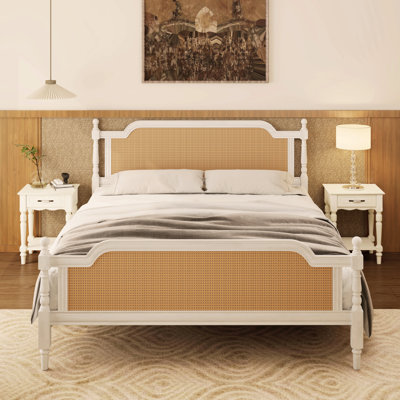Base de lit en rotin traditionnel grand format - bois de pin massif et rotin pe, aucun sommier requis