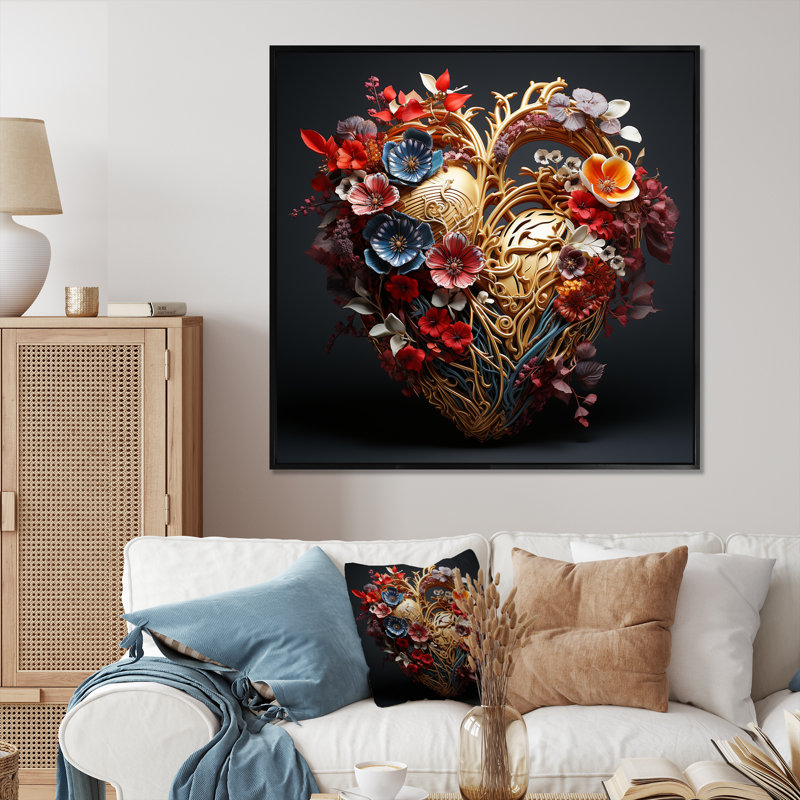 «Heart», Illustration en deux dimensions I - Décoration murale abstraite_105683, H 16 po x l 16 po x P 1 po