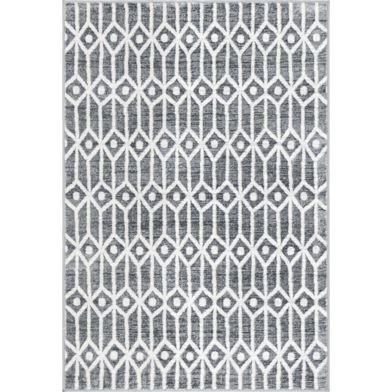 Tapis géométrique gris / ivoire Patric, Rectangle 4 pi 1 po x 6 pi 1 po