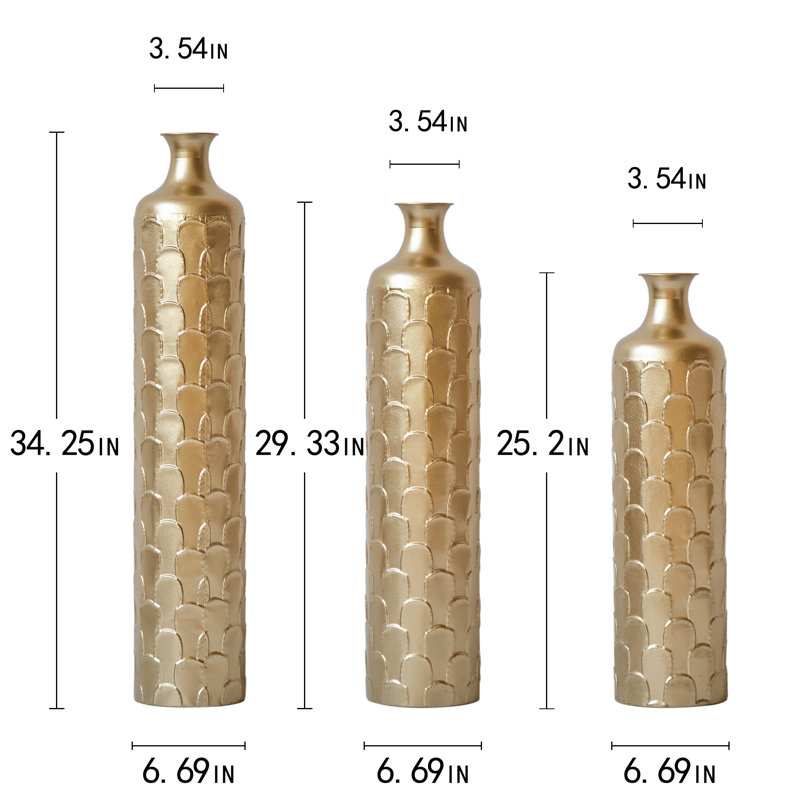 Cory-Lee Handcrafted Metal Floor Vase with Golden Scales, Large Flower Vase(Set Of 3)