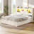 White Storage Bed Queen with LED Headboard and Charging Station – Farmhouse Platform Bed with 4 Drawers, Flip-Door Cabinets, USB Ports, No Box Spring Needed, Rustic Wood & Metal Frame-959736489-959736490